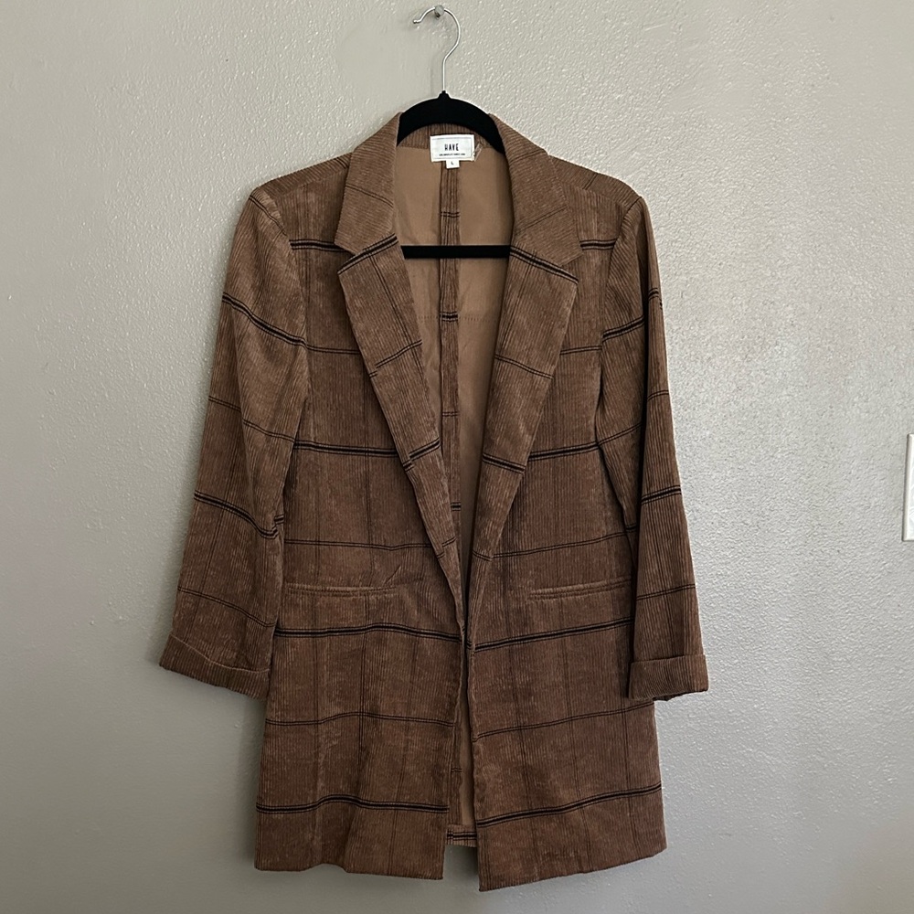 Brown plaid style Women's Blazer